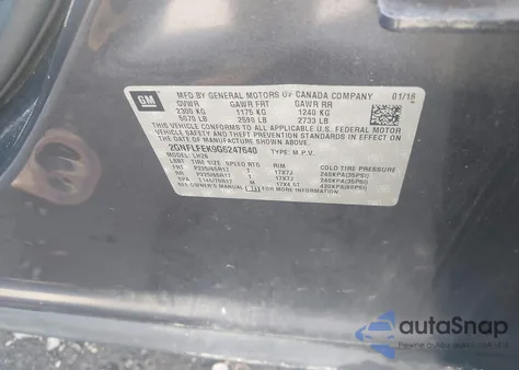 2016 Chevrolet Equinox Lt z USA, uszkodzony, nr VIN 2GNFLFEK9G6247640